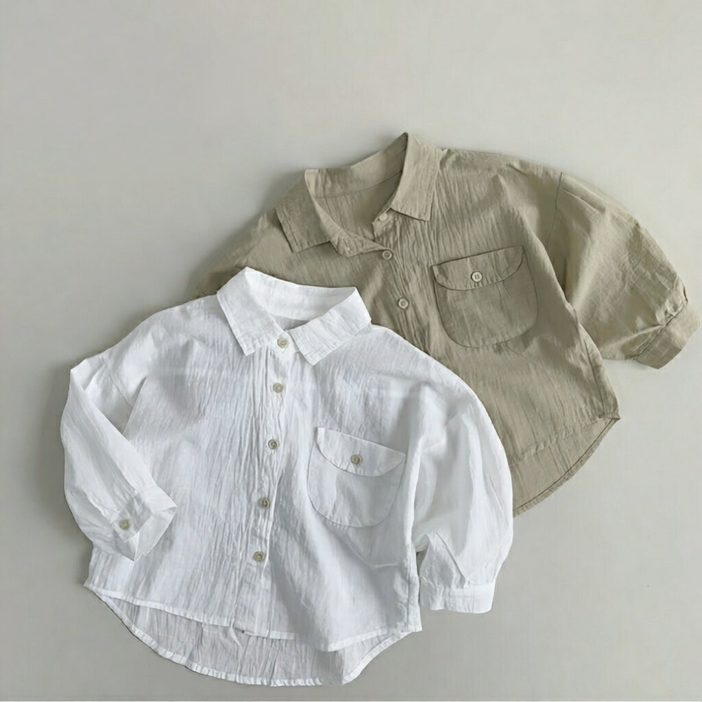 Rakuten - 子供 長袖 ブラウス 全2色 カーディガン 男の子 キッズ シャツ 3歳～7歳 前ボタン コットン 無地 おしゃれ 可愛い 紫外線対策 綿100% 柔らか フォーマル コーデしやすい 子供服 冷房対策 ホワイト ベージュ通園 通学 アウトドア かわいい トップス