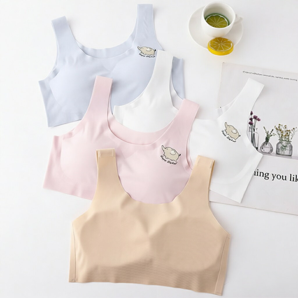 胸罩 - ジュニアブラ ガール ハーフトップ 2枚セット カップ付き タンク型 M L XL ノンワイヤー 無地 ホワイト ピンク ベージュ ライトブルー ジュニアブラジャー キッズ ファーストブラ ガールズ 子供 可愛い インナー 部活 体育 スポーツブラジャー 下着 小学生 中学生
