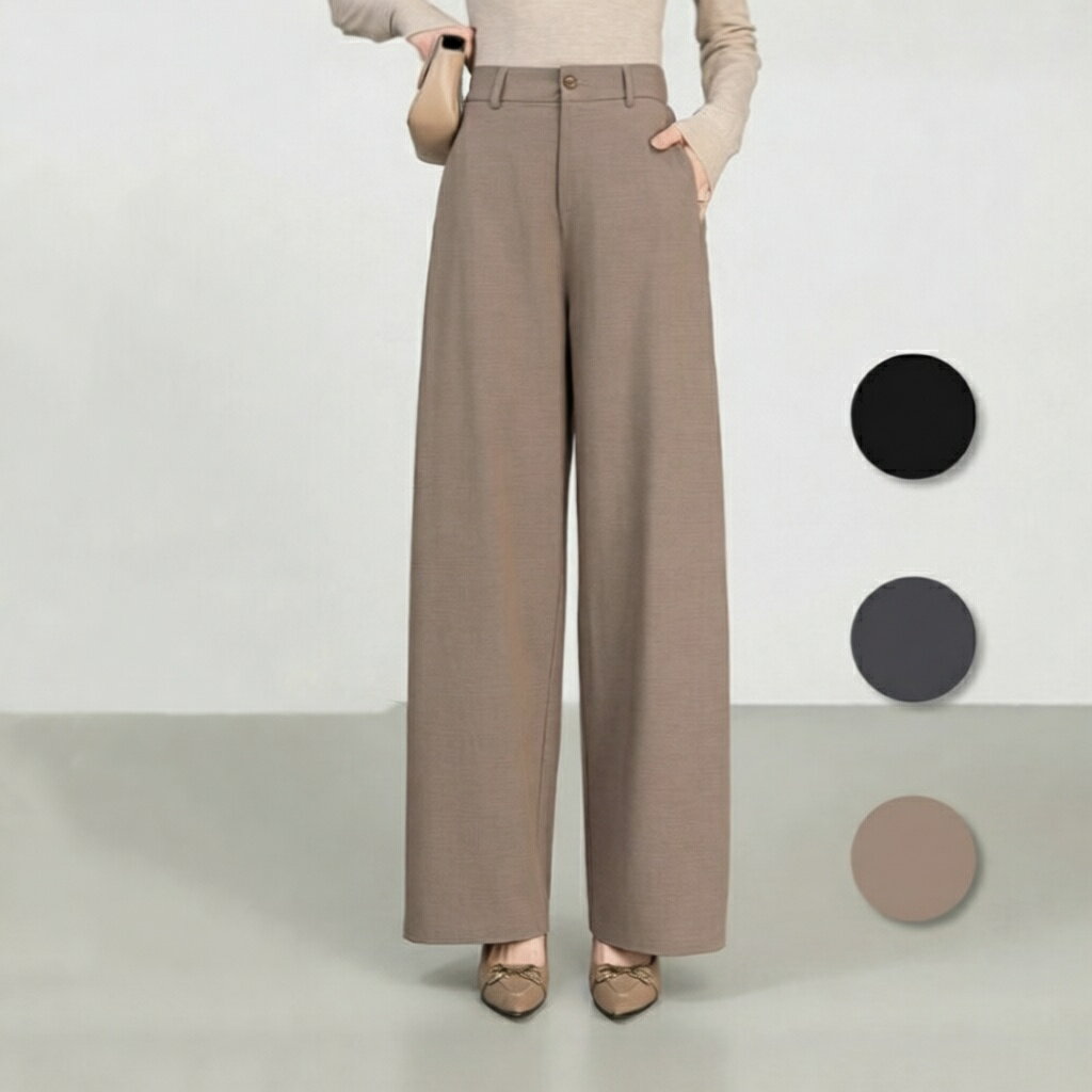 Rakuten - スーツ パンツ レディース 女性 全3色 春 秋 冬 パンツ ロング丈 長ズボン フォーマル スーツパンツ 卒業式 スーツ 母 パンツ ボトムス ロングパンツ ワイドパンツ ストレートパンツ セミワイド 無地 上品 やや厚みがある おしゃれ ブラック グレー ブラウン 透けない