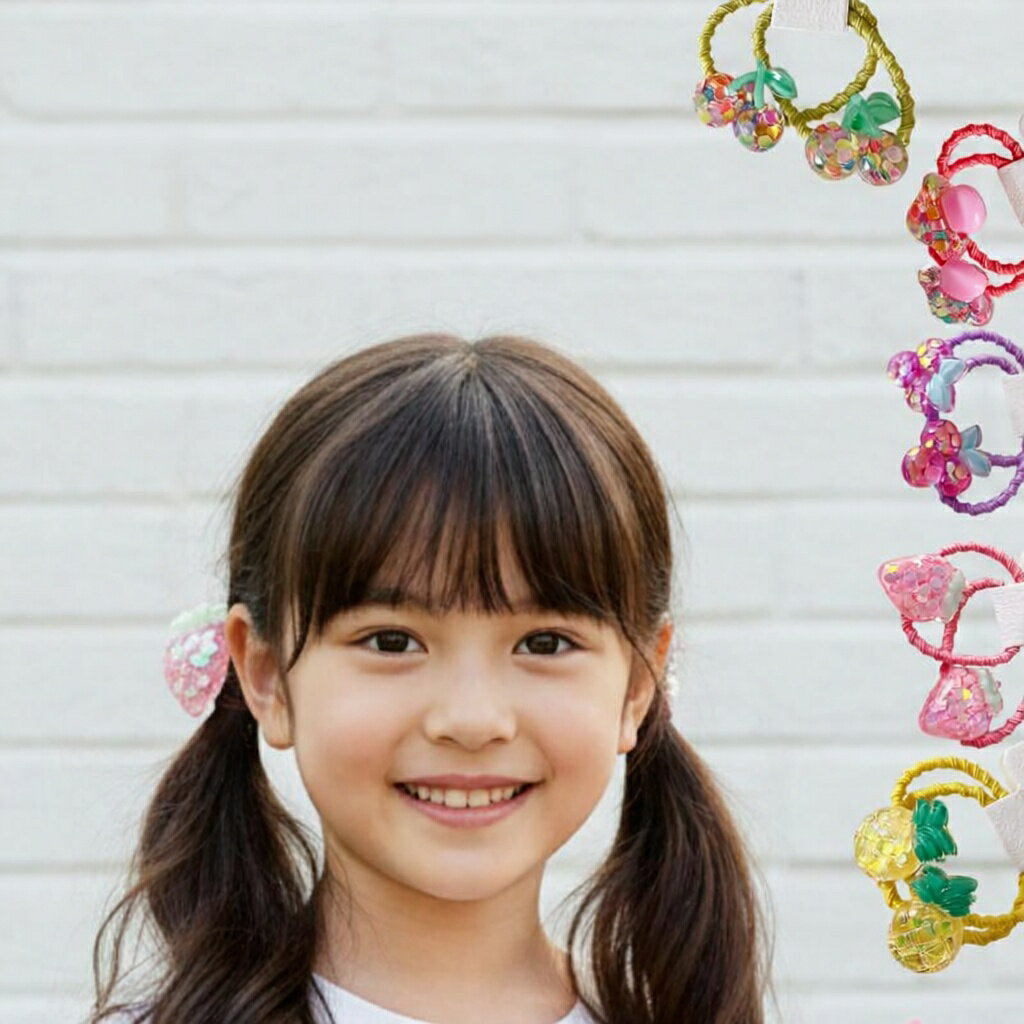 Hair Rubber Band - ヘアゴム 2点セット 髪飾り 女の子 女児 全5色 直経3cm 痛くない カジュアル キッズ プチプラ おしゃれ 安い かわいい パープル ピンク グリーン ファイアーレッド イェロー 軽い キラキラ シャカシャカ おしゃれ ギフト 通園 幼稚園 3歳 4歳 5歳 6歳