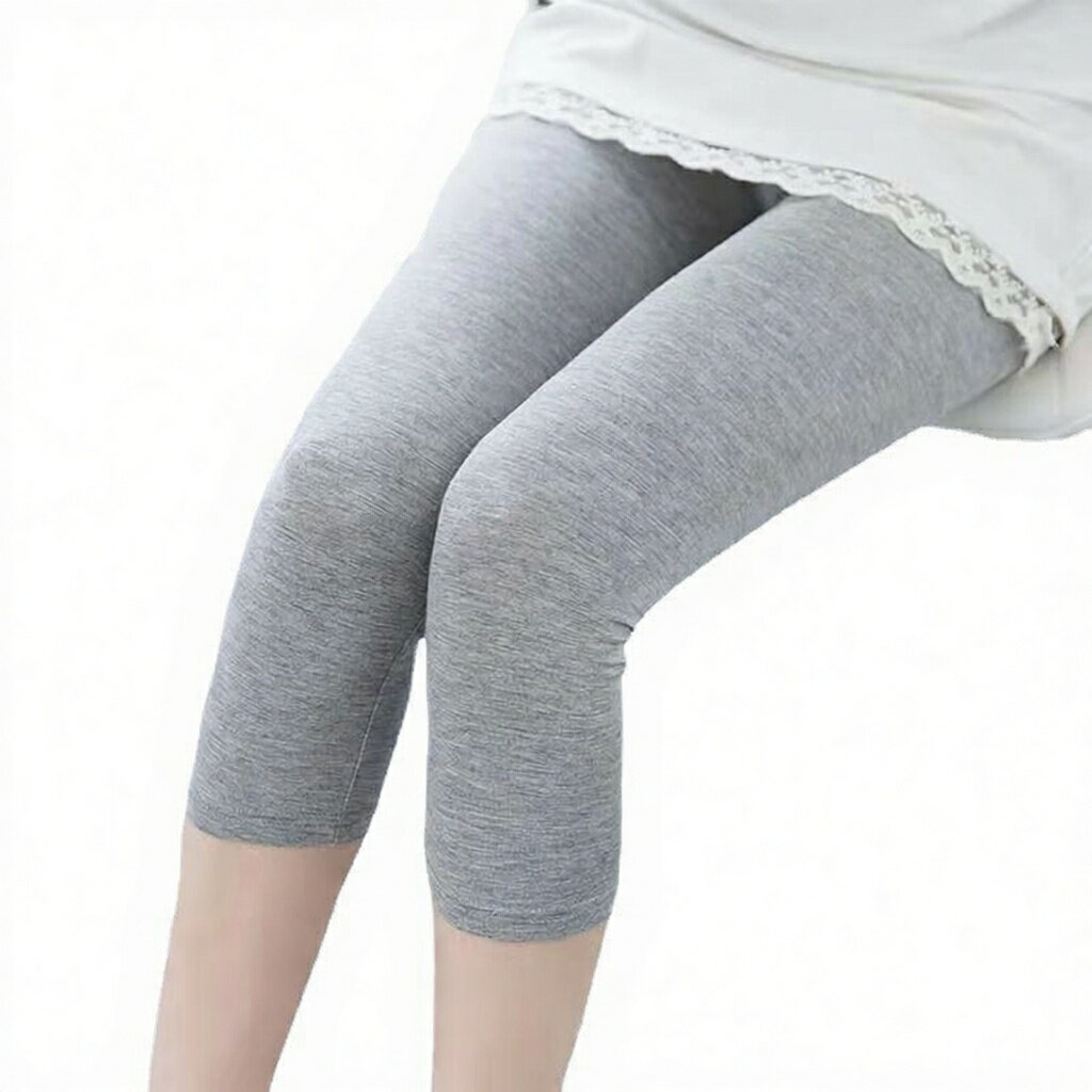 Patterned - レギンス レディース 柔らか 7分丈 スパッツ ヨガパンツ レギンス ハーフパンツ モダール 薄手 UVカット M L 大きいサイズ インナー ナチュラル くしゅくしゅ ルームウェア 黒 ブラック グレー お肌に優しい 40kg 45kg 50kg 60kg 70kg