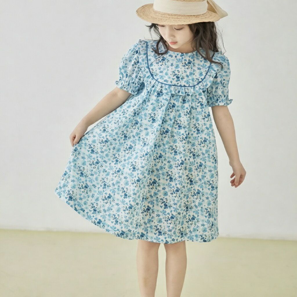 Rakuten - ワンピース 女の子 綿100％ コットン 花柄 半袖 透けない 丸首 夏 子供服 子ども服 ジュニア 通気性 吸湿 可愛い おしゃれ ギフト プレゼント 大人気 幼稚園 通園 通学 小学生 シンプル カジュアル 柔らかい 日常 おしゃれ お出かけ 休日 旅行 写真 110 130 150 160