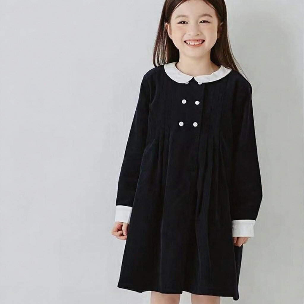 Rakuten - フォーマル ドレス 女の子 ワンピース 長袖 おしゃれ 入学式 卒業式 白襟令嬢ワンピース お受験 結婚式 面接 ピアノ 可愛い 春 冬 秋 厚手 コットン 無地 子供 綿100％ コーデュロイ ネイビー 紺 ガールズ 柔らか ジュニア 110cm 120cm 130cm