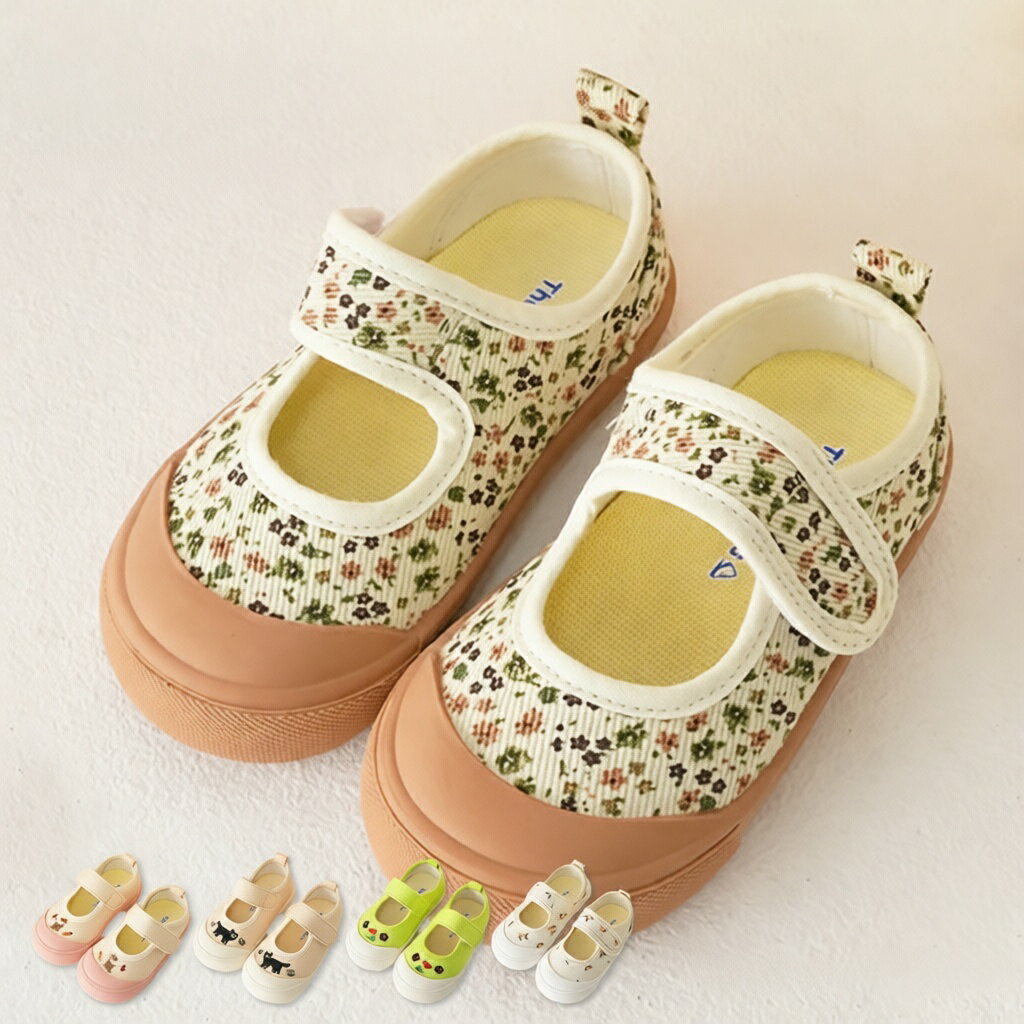 Rakuten - キッズ シューズ 子ども 靴 くつ ベビー靴 ベビーシューズ 幼児用 靴 花柄 小花柄 刺繍 兎 ウサギ 猫 黒猫 猫柄 柑橘 オレンジ 可愛い ゴム 伸縮 マジックテープ 簡単 上履き スニーカー ナチュラル プレゼント ファーストシューズ ギフト 誕生日 出産祝い 14cm 15cm 16cm