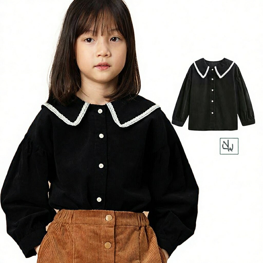 Rakuten - ガールズ トップス シャツ 女の子 ブラウス 長袖 子供 キッズウェア コーデュロイ 春 秋 おしゃれ ジュニア 丸襟 レース付き襟 セーラー襟 かわいい 無地 前開き 子供服 110 120 130140 150 160 小学生 幼稚園 小学校 授業参観 イベント 衣装 発表会衣装 上品 シンプル