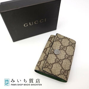 質屋 グッチ キーケース GGプラス 115063 6連 GUCCI コーティングキャンバス グリーン みいち質店