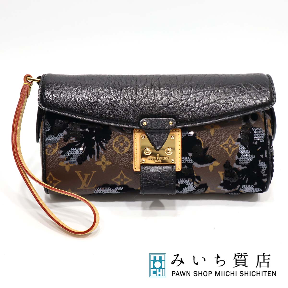 質屋 LV ルイヴィトン モノグラム フルール ドゥ ジェ マネージュ クラッチ スパンコール バッグ 限定 M40435 LOUIS VUITTON 黒 H4230 みいち質店