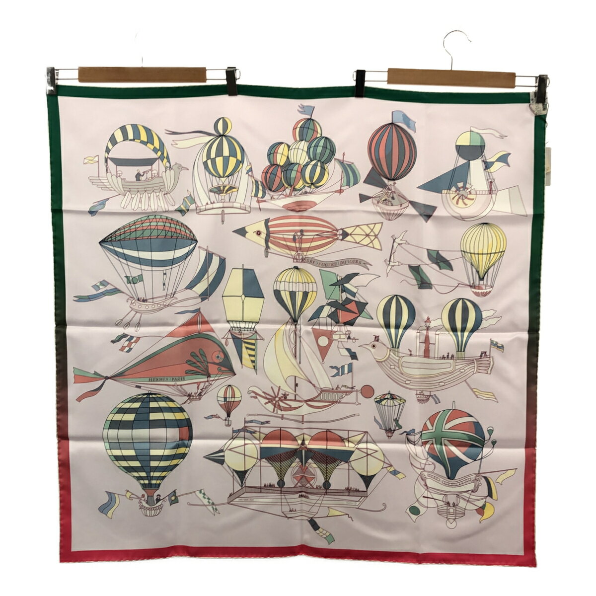 質屋 エルメス HERMES カレ90 スカーフ LES FOLIES DU CIEL 空の狂気 ダブルフェイス ピンク系 グリーン系 シルク H11967 みいち質店