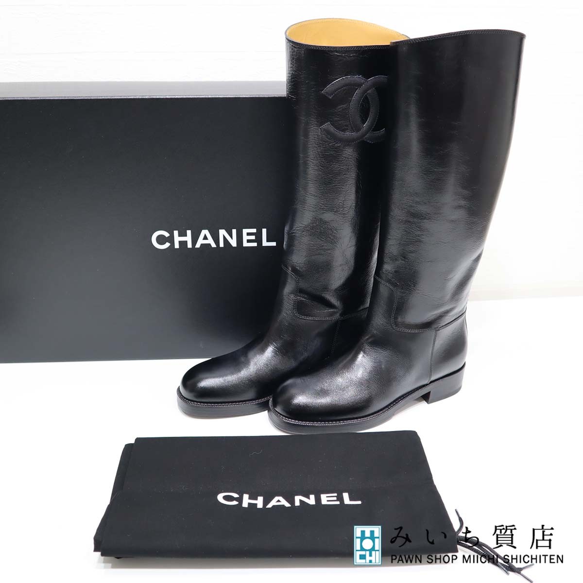 質屋 未使用 シャネル CHANEL G33870 ハイブーツ カーフスキン 37 C 23.5cm ロングブーツ ブラック ココマーク ジョッキーブーツ ko149 みいち質店