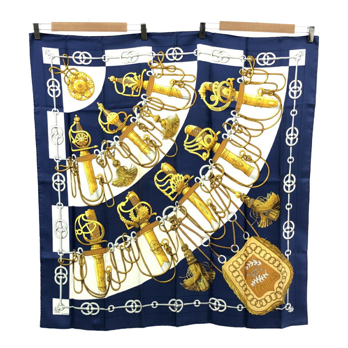 質屋 エルメス HERMES カレ90 Cliquetis 剣 スカーフ シルク ブルー 青 H13636 みいち質店