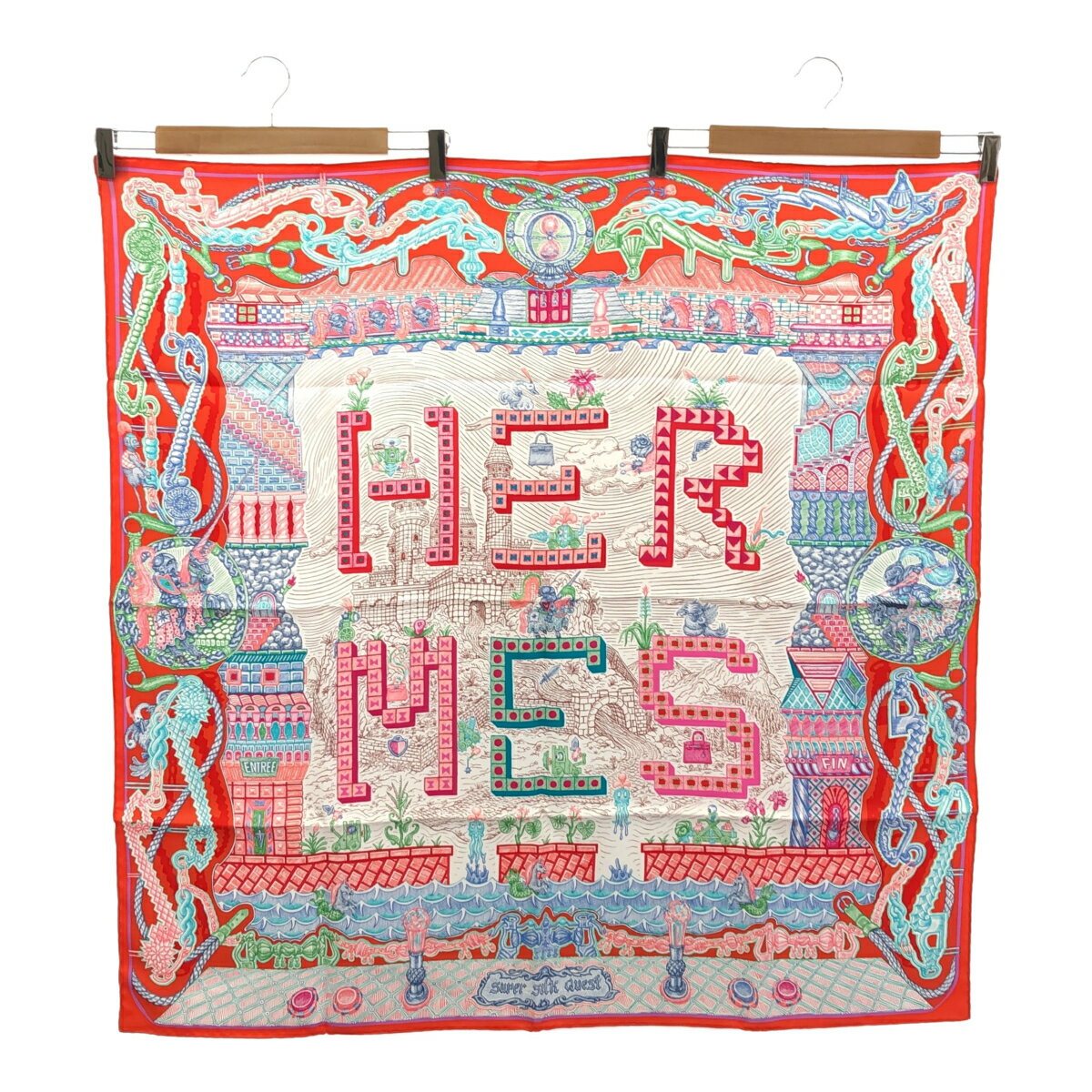 爱马仕 - 質屋 未使用 HERMES エルメス カレ90 Super Silk Quest スーパーシルククエスト スカーフ 赤系 オレンジ系 H12853 みいち質店