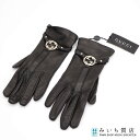 質屋 未使用 GUCCI グッチ 手袋 グローブ インターロッキングG GG 7 1/2 レザー 本革 シルク ブラック H18117 みいち質店