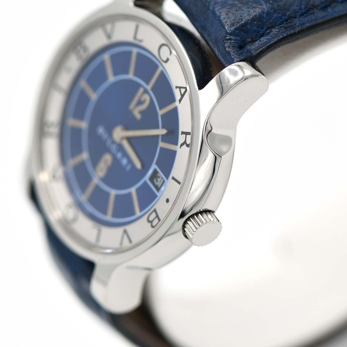 質屋 腕時計 稼働 BVLGARI ブルガリ Solotempo ソロテンポ ST35S デイト クォーツ ネイビー色文字盤 2025.03電池交換済み 箱有 H17329 みいち質店