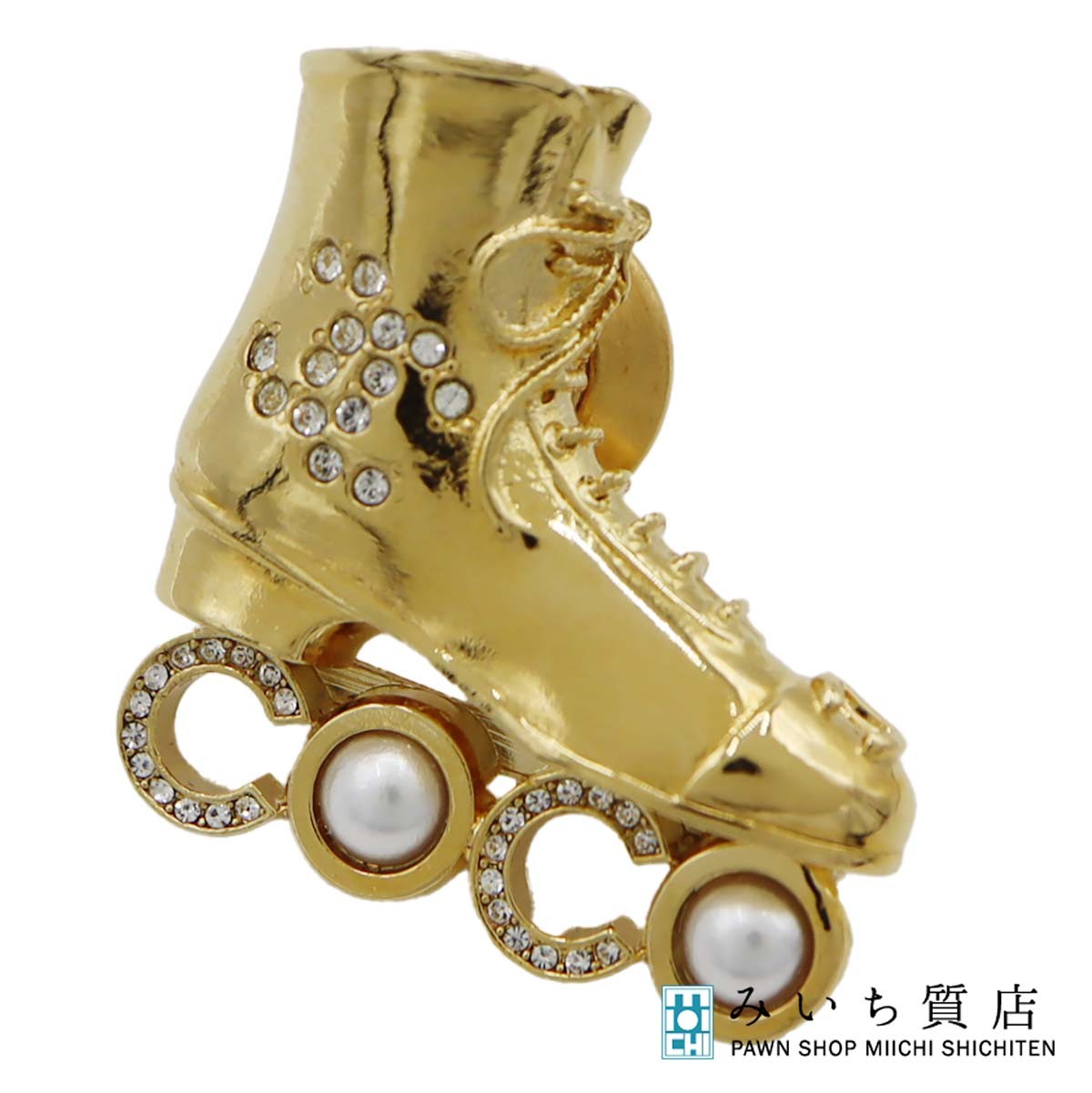 質屋 CHANEL シャネル ローラースケート ブローチ F24 COCO ココマーク フェイクパール ラインストーン..