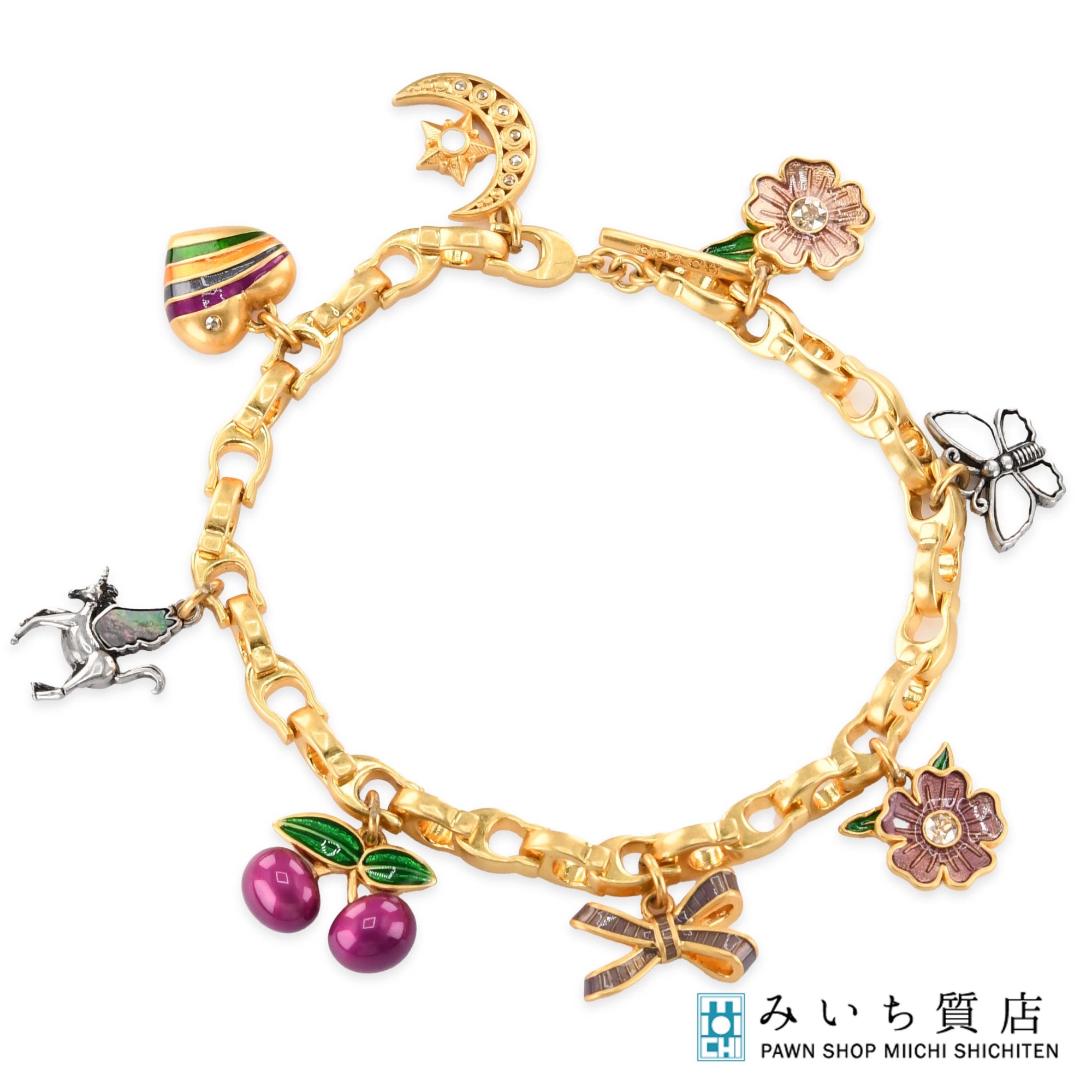 質屋 COACH コーチ ブレスレット バタフライ チェリー 約27g ゴールドカラー アクセサリー H8937 みい..