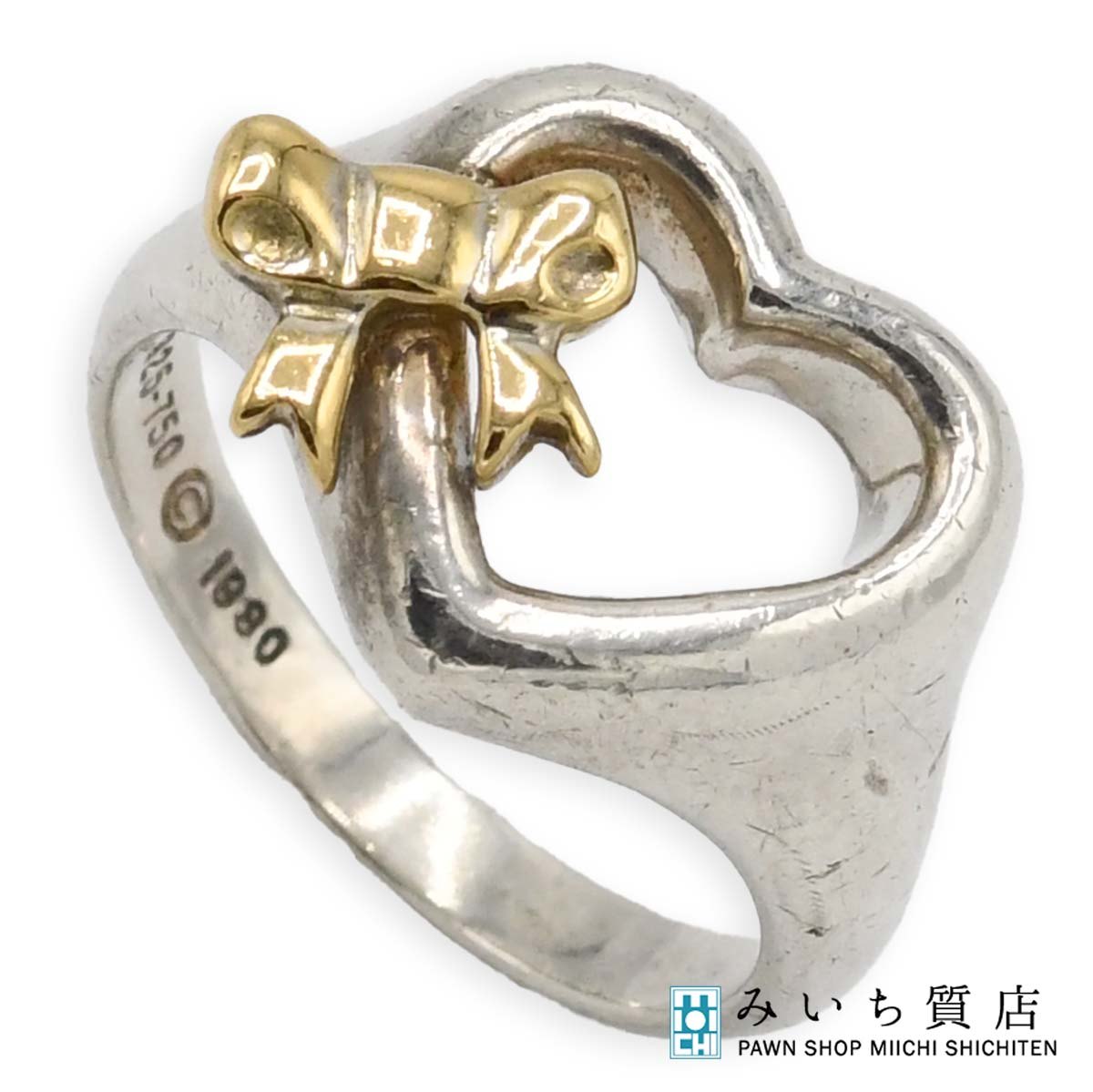 ティファニー　ハート　リボン　リング　コンビ　8号 ティファニー TIFFANY 8号 ハート リボン リング コンビ 良品｜Yahoo