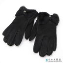 質屋 UGG アグ ムートン手袋 RN17541 グローブ スエード リボン サイズM シープスキン ブラック レディース 箱有 24s612-5 みいち質店