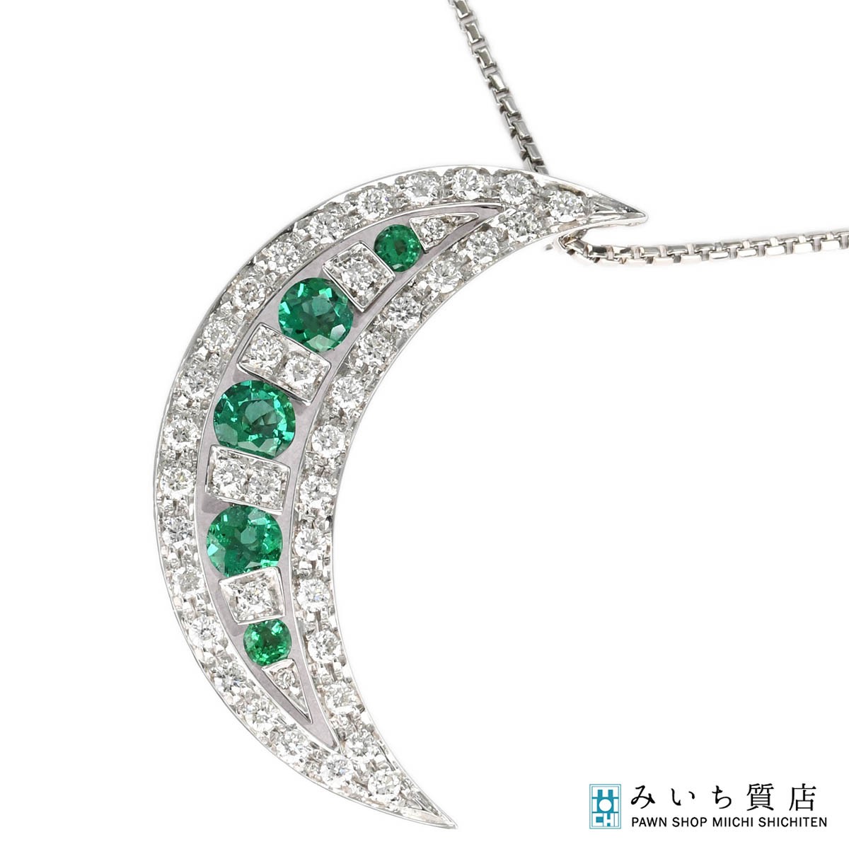 質屋 仕上済 DAMIANI ダミアーニ ムーン ネックレス 三日月 ダイヤ エメラルド 750 約11.7g アクセサリー ジ miichi78-10004547 みいち質店 パッケージ画像