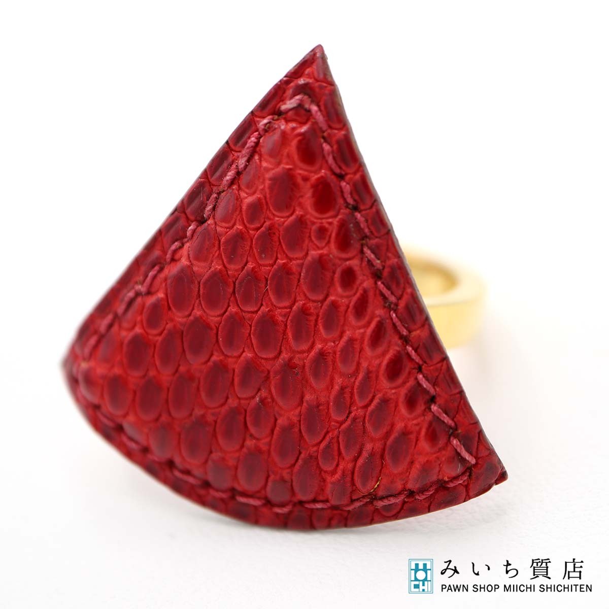 質屋 HERMES エルメス スカーフリング リザード トライアングル 赤 ゴールド金具 服飾小物 25k986-5 み..