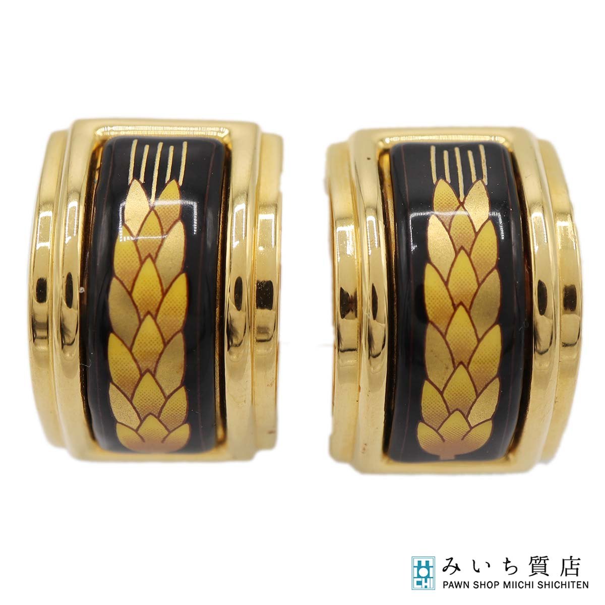 質屋 HERMES エルメス エマイユ イヤリング 七宝焼き 約15g ブラック ゴールドカラー アクセサリー H21436 みいち質店
