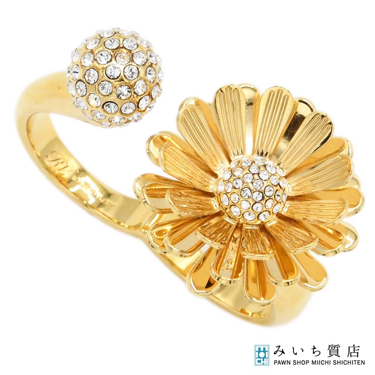Rakuten - 質屋 Roger Vivier ロジェヴィヴィエ ダブルフィンガーリング デイジー 指輪 12.5～13号 ゴールドカラー 箱保管袋 H23668 みいち質店