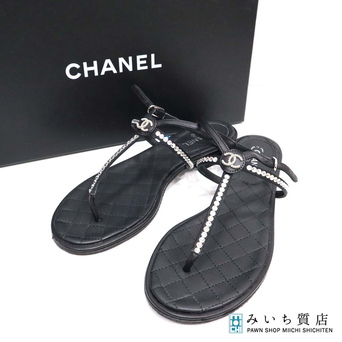 Rakuten - 質屋 CHANEL シャネル サンダル ココマーク ラインストーン ストラップ サイズ36/23cm ブラック 箱 H23399 みいち質店