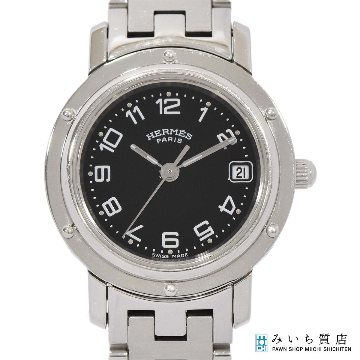 質屋 稼働 腕時計 HERMES エルメス クリッパー CL4.210 黒文字盤 クォーツ レディース H21920 みいち質店
