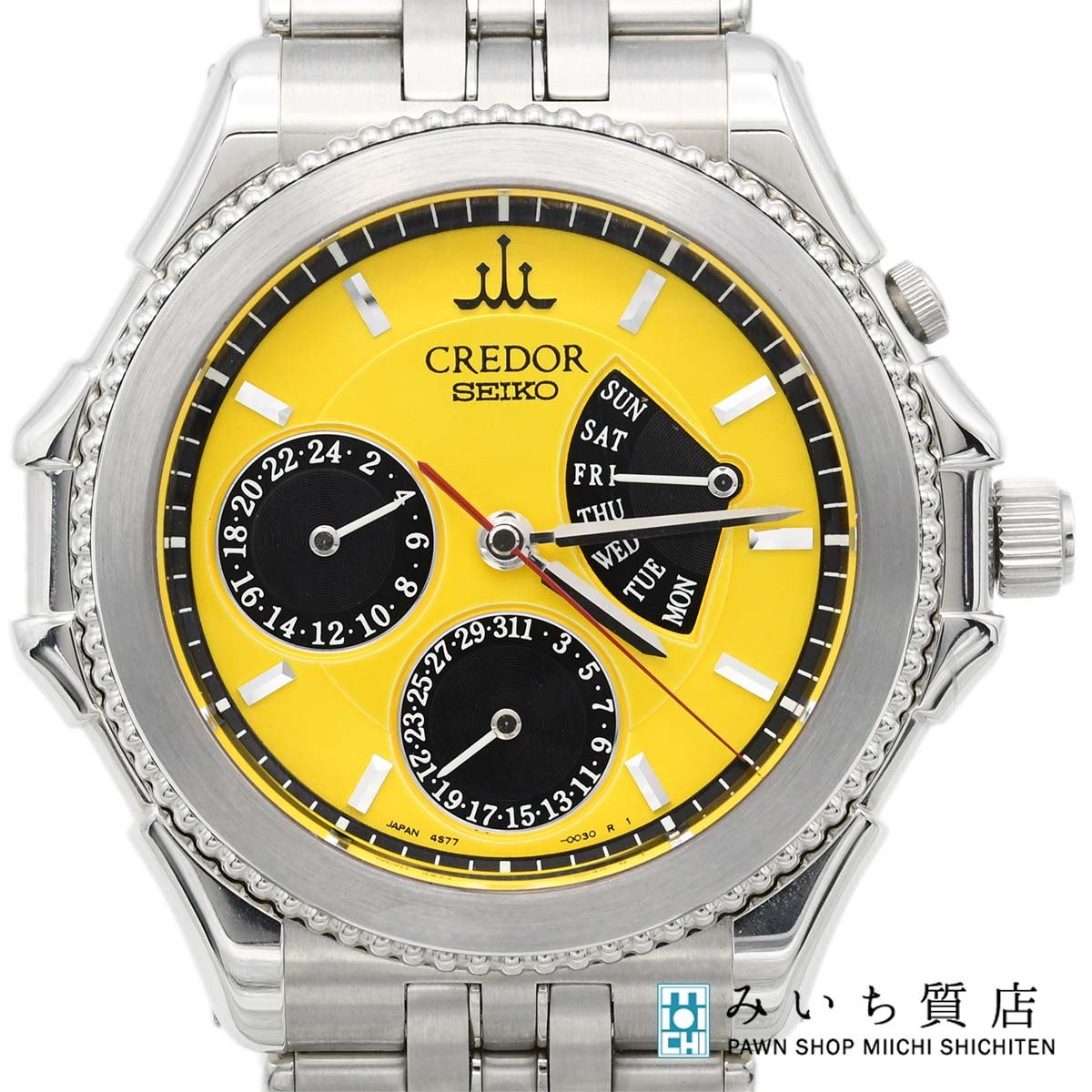 質屋 腕時計 稼働 SEIKO セイコー CREDOR クレドール 4S77-0A20 パシフィーク デイデイト 黄色文字盤 箱保 ok1665 みいち質店