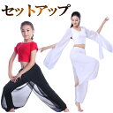 セットアップ トップス パンツ セット ワイドパンツ スカンツ ガウチョ ワイドパンツ アラジンパンツ ハーレムパンツ ヒップホップ ヨガ ダンス衣装 コンテンポラリーダンス バレエ 社交ダンス ラテンダンス ベリーダンス 白 ミカドレス レディース キッズ cr417-mcv その1