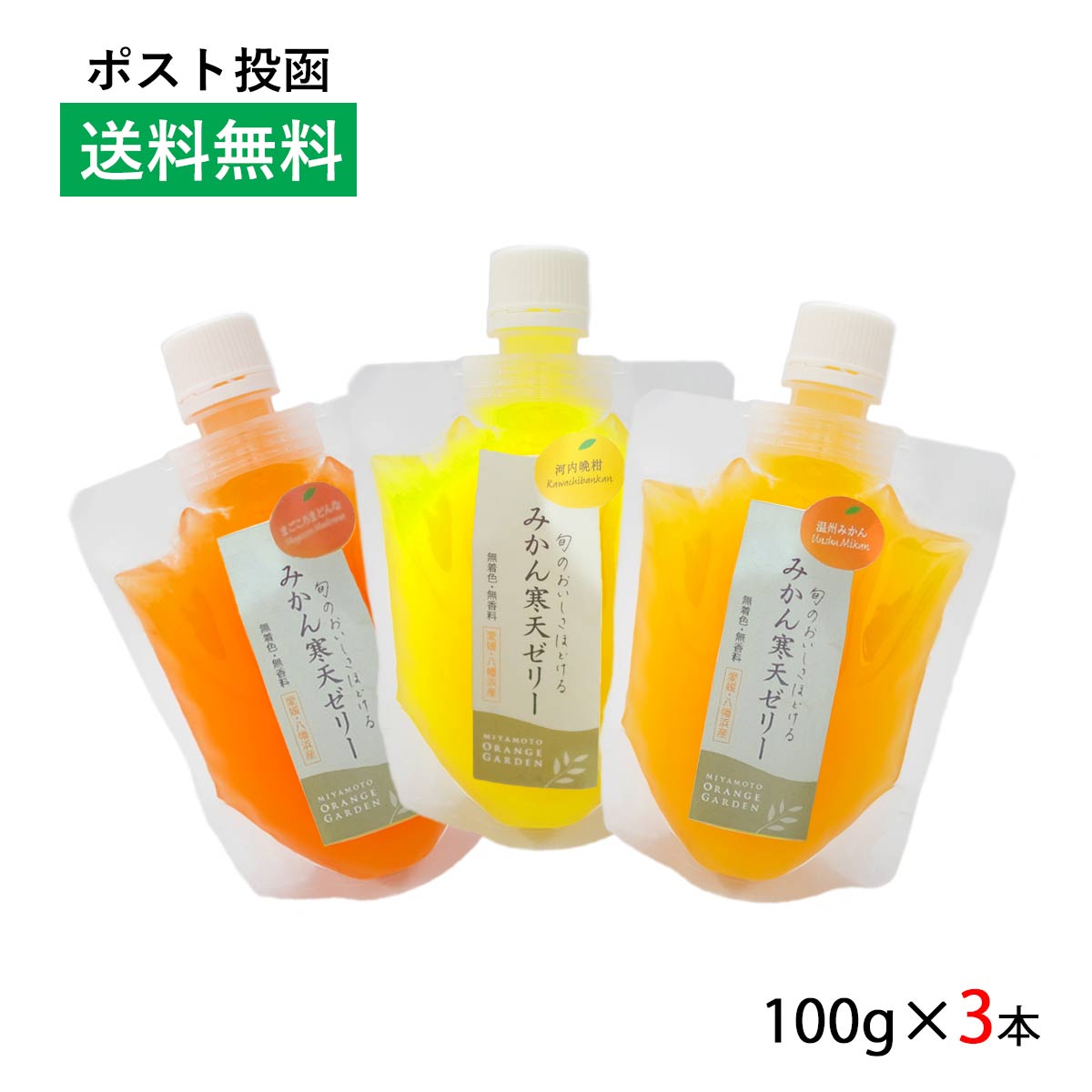 ゼリー みかん ミカン 寒天ゼリー フルーツゼリー お試し 送料無料 100g 3種 3本セット 1000円ポッキリ