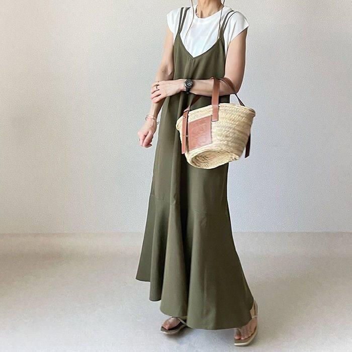 Rakuten - ジャンパースカート サロペット スカート レディース 夏 マーメイド キャミソールワンピース フレア ロングワンピース オールインワン