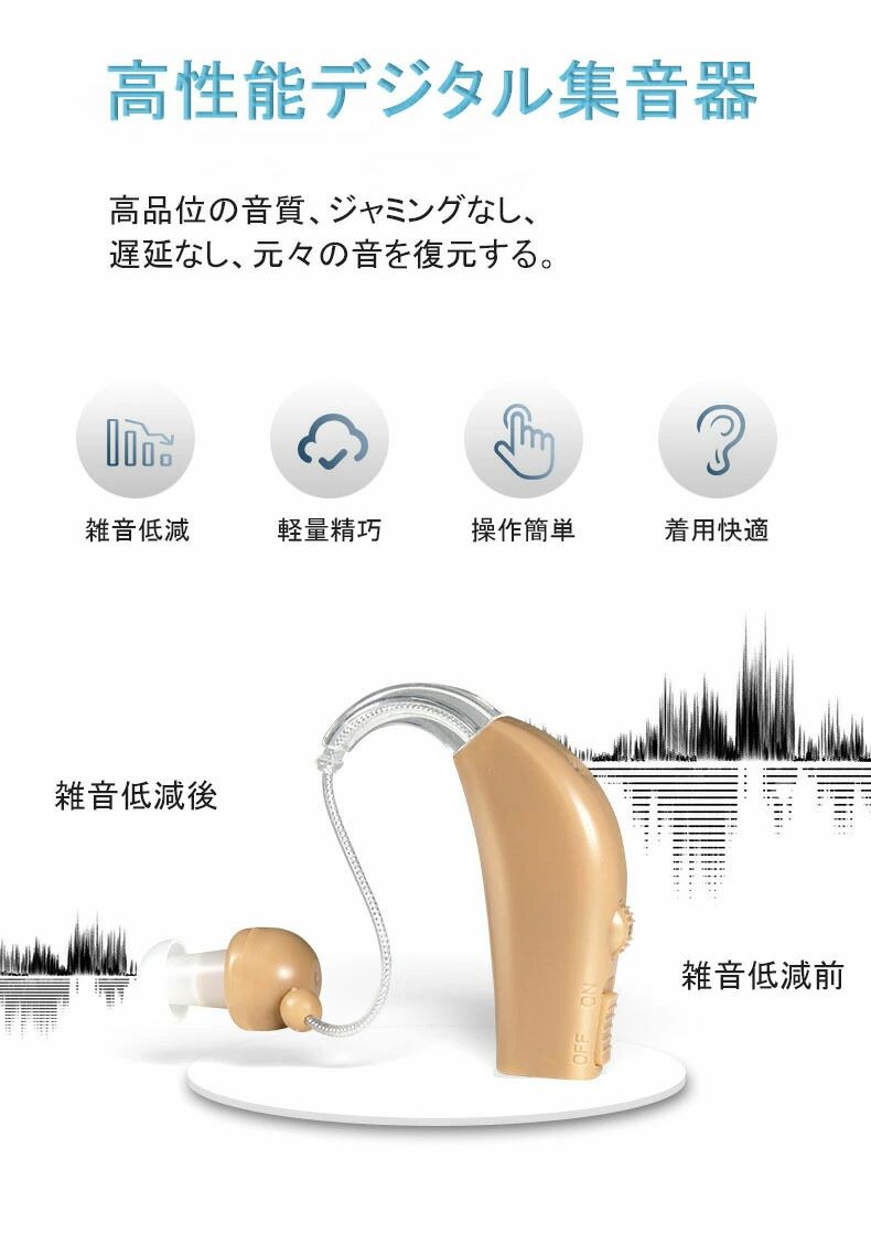 集音器 充電式 耳掛け式 デジタル 軽量 補聴器の代わりに 片耳 超軽量 簡単操作 US...