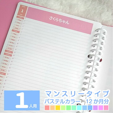 1人用 マンスリー 12か月分 パステルカラー ルーズリーフ 大人かわいい家族のスケジュール帳を作ろ♪かぞくみんなのスケジュール【マンスリーのみルーズリーフ12枚のみ】2020年1月始まり/手帳/ノート/カレンダー/a5 b5 a4/育児/仕事/子育てママ/可愛い/おしゃれ/ファミリー