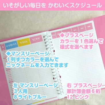 ルーズリーフで作ろ♪3人用 マンスリープラス 12か月分 パステルカラー みんなのスケジュール帳/大人かわいい名入れ手帳/カレンダー/ファミリーダイアリー/家計簿/お小遣い帳/方眼/可愛いママノート/TODOリスト A5/B5/A4 2020年5月始まりもOK【ルーズリーフ12枚のみ】