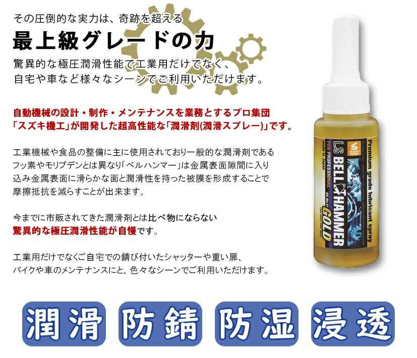 スズキ機工 超極圧潤滑剤 LSベルハンマーゴールド 原液 80ml 【LSBH-G14】 (GOLD 潤滑剤 グリース 軋み 防錆 防湿 浸透 潤滑 摩耗 トラブル 安心 簡単 大人気商品) 3