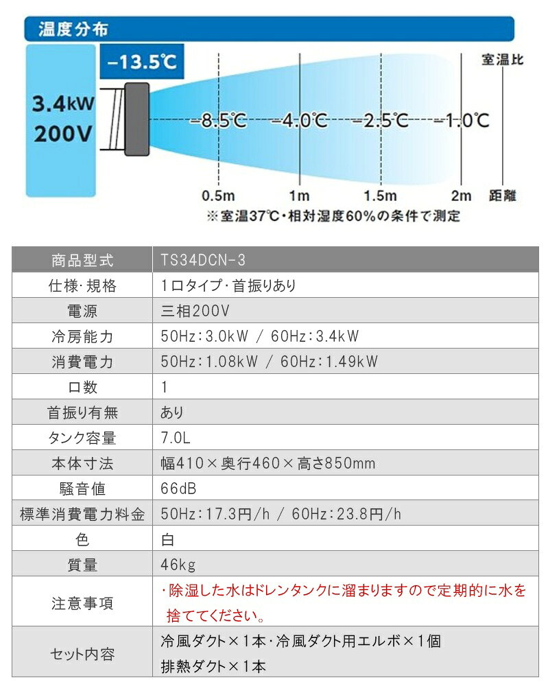 TRUSCO スポットエアコン 三相200V 首振り機能有 【TS34DCN-3】