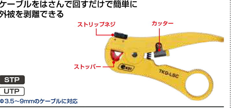 【新品・工具】LANケーブルストリッパー　ケーブルに挟んで回すだけで簡単に被覆を剥離できる　3.5mmから9mmのケーブルに対応※発注商品の為ご注文後のキャンセル、返品、交換は出来ません。