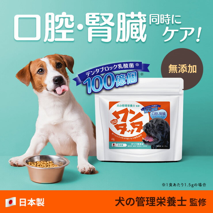 【犬の管理栄養士監修★わんちゃん用口腔ケア】 口腔ケア 腎臓ケア 口臭ケア 犬 デンタルふりかけ 歯磨き ふりかけ 歯磨き粉 歯垢 犬の管理栄養士監修 獣医師推薦 日本製 パウダー デンタルケア 乳酸菌 ワンタッタのサムネイル