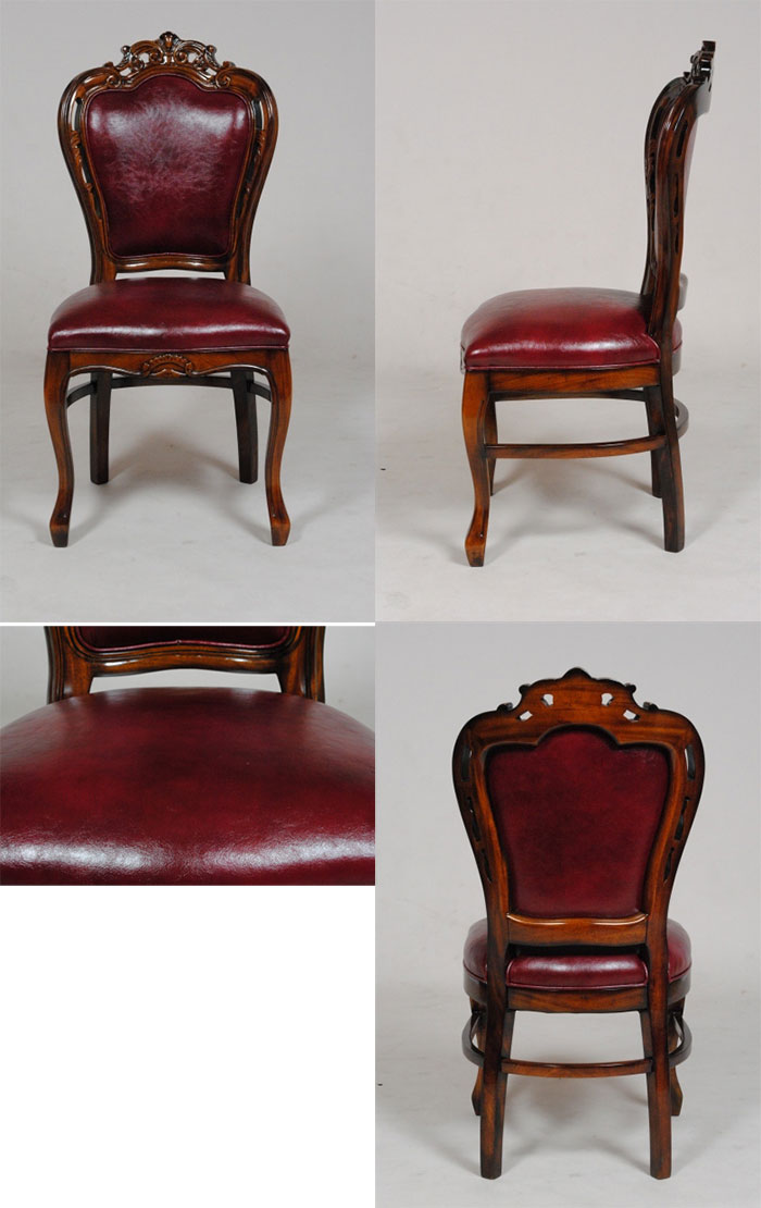 ダイニングチェアー マホガニー クラシック調 レザー張り モケット ウィンザーチェア 送料無料 輸入家具 食堂椅子 drjf QSM-220 お姫様 GMK chair