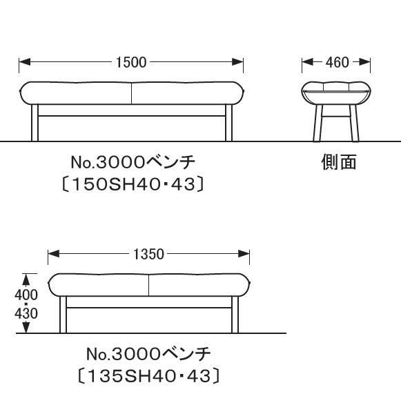 No.3000 ダイニングベンチ 幅135/1...の紹介画像2
