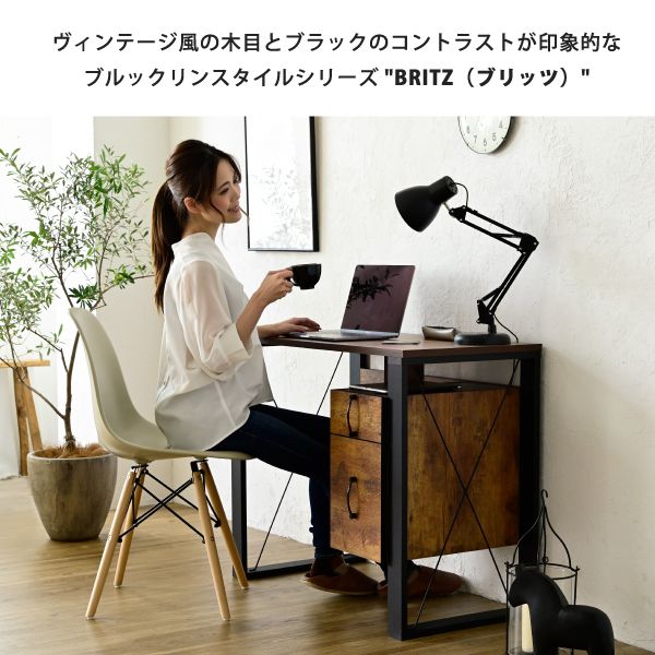 パソコンデスク 収納 デスク ビンテージ 風 幅90 引き出し おしゃれ テレワーク ブルックリン A4 ファイル収納 在宅勤務 リモートワーク 一人暮らし 省スペース m031-rbf-0002 ※椅子は別売り [2]