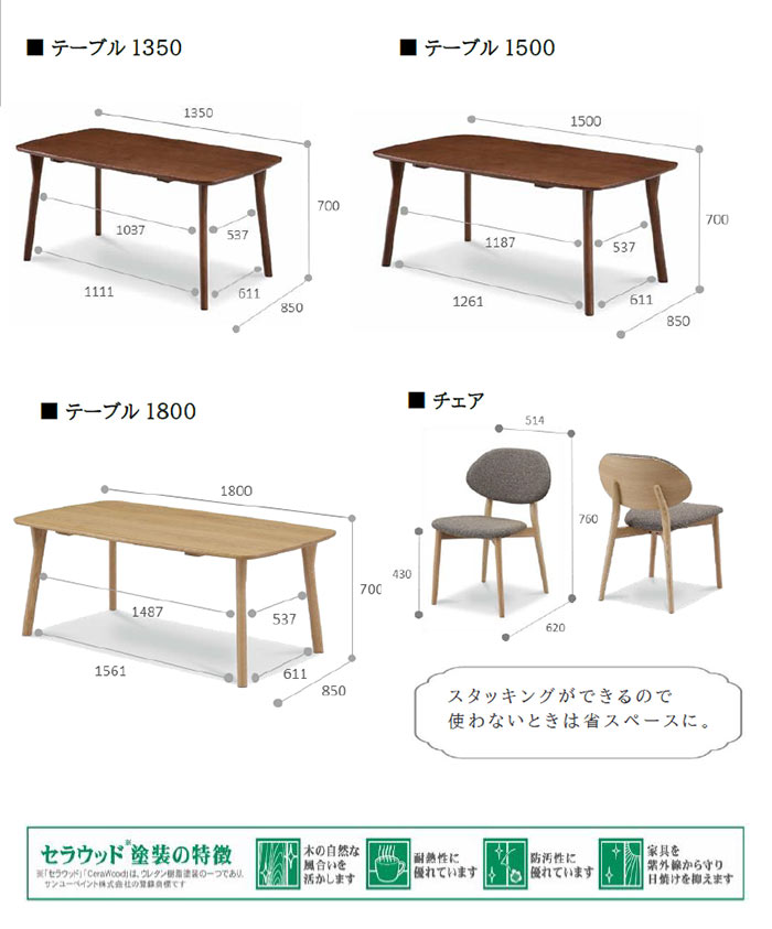 ダイニング テーブル 幅135cm /150cm/180cm タモ材 T495K タモ材 ナチュラル色 ミディアムヴィンテージ色 健康家具 食卓テーブル 北欧 モダン 食事用テーブル 食事用 食卓 WeDOStyle メルス シリーズ GOK QOG-30k 低ホルムアルデヒド [3]