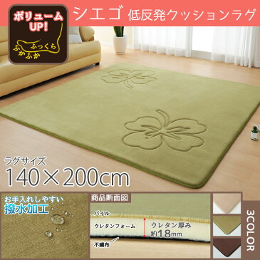 ラグ 低反発クッションタイプ 140×200cmサイズ シエゴ ホットカーペット対応 撥水加工 不織布張り 手洗いOK ソフトタッチ PR2【RGm140】