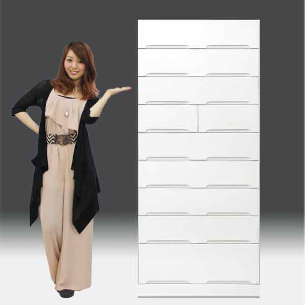 【予約販売】チェストタンス タワーチェスト 日本製 一本立ち完成品 ハイチェスト 幅80cm 9段 高さ180cm ハイタイプ 白 ホワイト 鏡面仕上げ 衣類収納 収納 北欧 整理タンス m004-csl-tc80 QOG-100 SOK K5 2