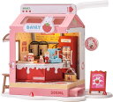 ミニチュアドールハウス イチゴミルクボックス クマのパン屋 初心者向け フードボックスシリーズ 人形ディスプレーハウス LED点灯 手作りキット ドールハウス ...