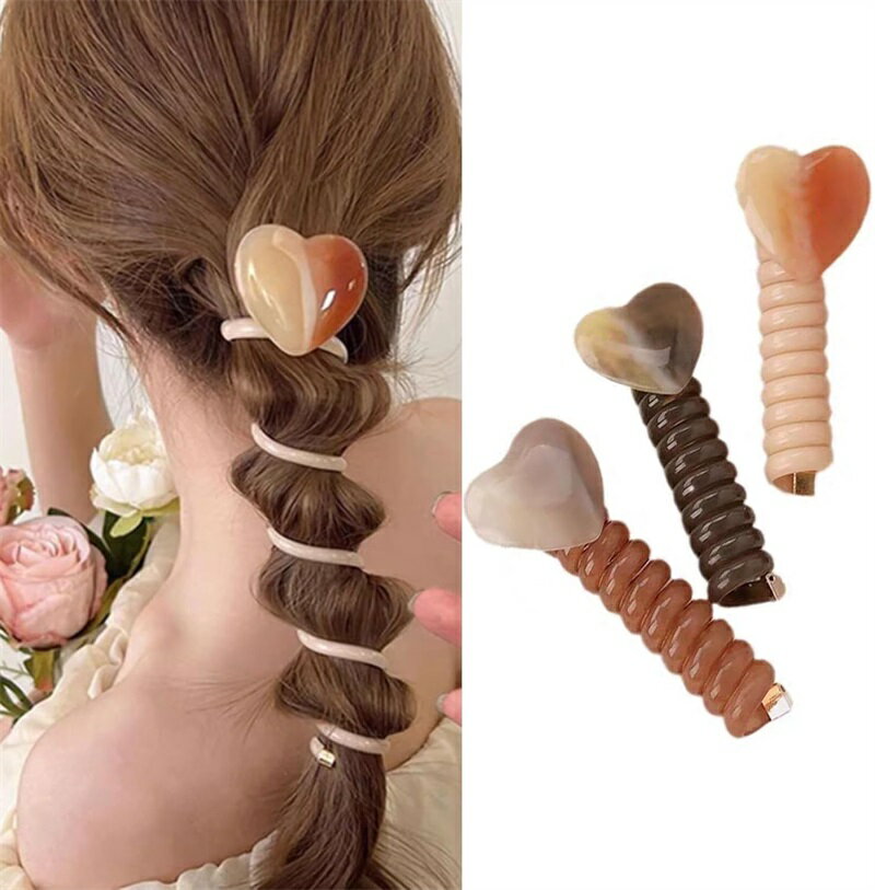 コイルポニー 3点セット スパイラルヘアゴム ヘアアクセサリー 調節可能で 韓国風 おしゃれ 人気 蝶結..