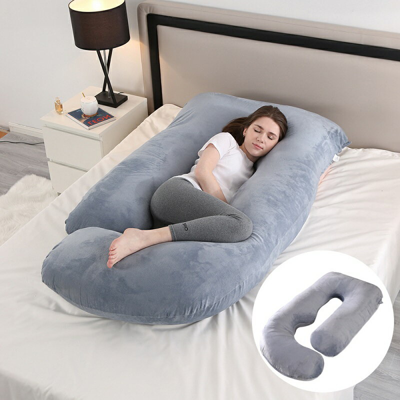 妊婦用枕 U字型 全身枕 冷卻カバー ダークグレー 睡眠用妊娠枕 大人用 マタニティ用枕 取り外し可能なカバー付き睡眠枕妊娠用クリスタルベルベット 全身抱き枕 授乳用 マタニティ 妊娠用枕
