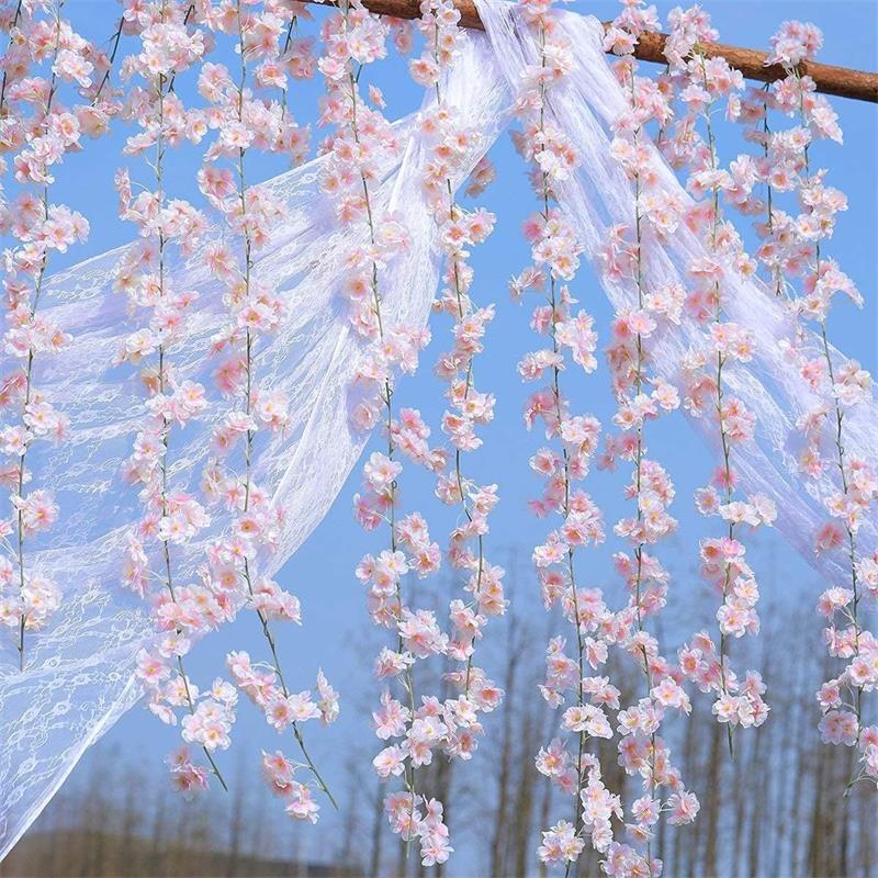 桜 造花 桜の花 4本入り/8本入り/16本入り 全長1.8m シルクフラワー 桜 枯れない花 人工造花 フェイクフラワー インテリア 壁掛け 桜の花 花輪 庭園 飾り さくら 藤の花 観葉植物 店舗装飾用 撮影用 母の日 結婚式 DIY 人気 プレゼントのサムネイル