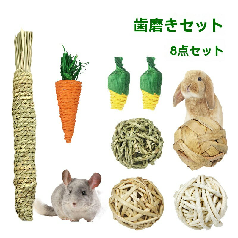 小動物 うさぎ ハムスター モルモット チンチラ おもちゃ 人気 かじり木 嚙む おもちゃ 遊び道具 (8 点セット)