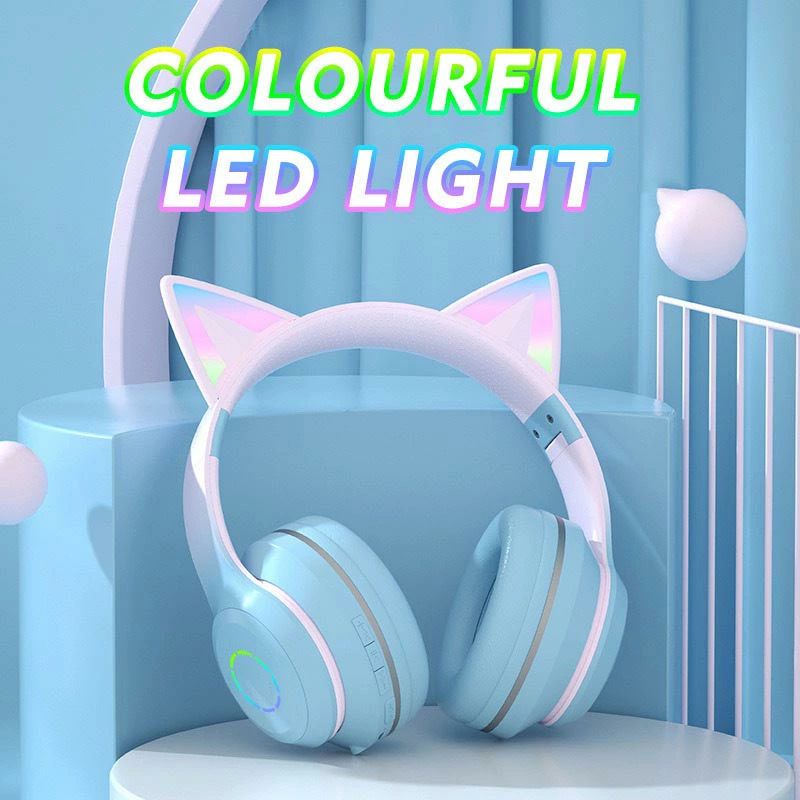 楽天MIKC　楽天市場店ヘッドホン イヤホン かわいい 猫耳 子供用 Bluetooth5.3 ワイヤレスヘッドフォン LED付き 虹色変換 HiFi高音質 有線無線兼用 折りたたみ式 調節可能 新学期 在宅勤務 知育・学習・音楽・語学勉強 PC/PS4/Xboxスマホ